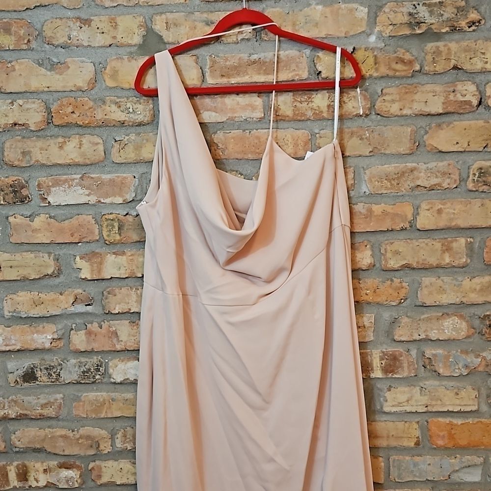 NWT After Six "Cameo" Crepe One-Shoulder Cowl Maxi Gown – Size 24 - Picture 4 of 11